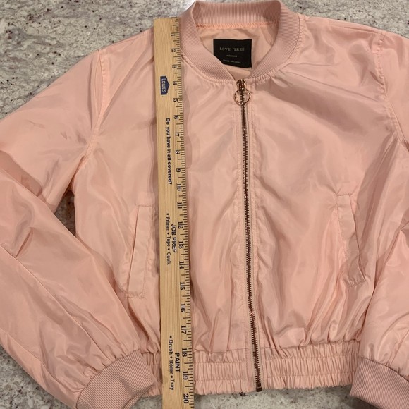Love Tree Pink Bomber Jacket with Rose Gold zipper/ Coat; size medium - Picture 5 of 9
